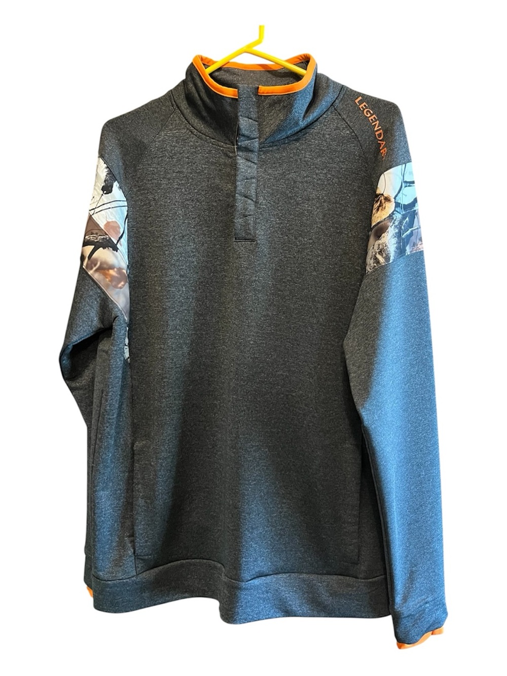 Legendary Whitetails Men's Dark Gray Pullover Kangaroo Front Pocket Orange Trim